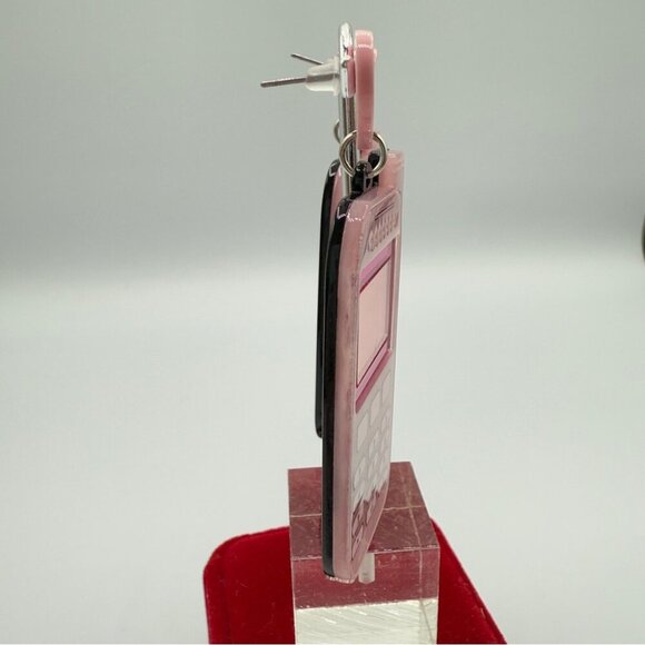 Pink Heart Cell Phone Acrylic Pierced Earrings - Picture 5 of 9